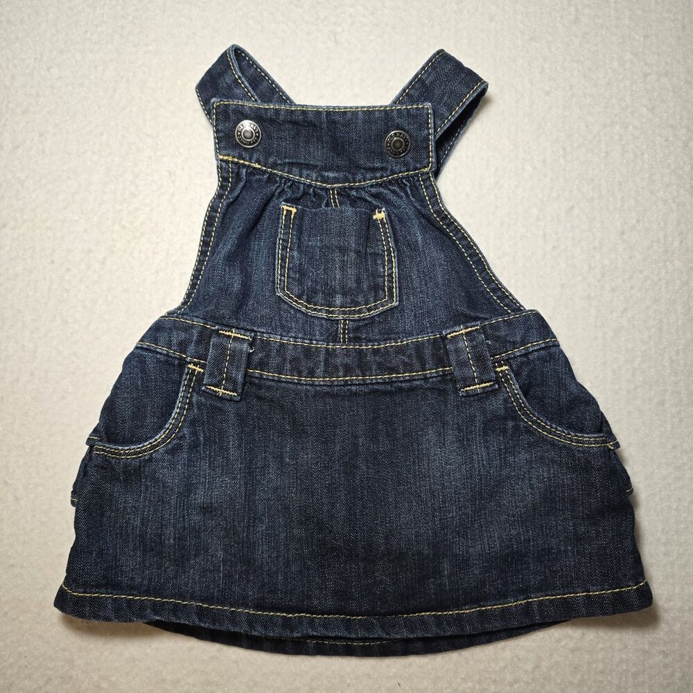 Old Navy Infant Girls Size 3-6 Months Denim Jumper Jean Dress Ruffled Back Cute!